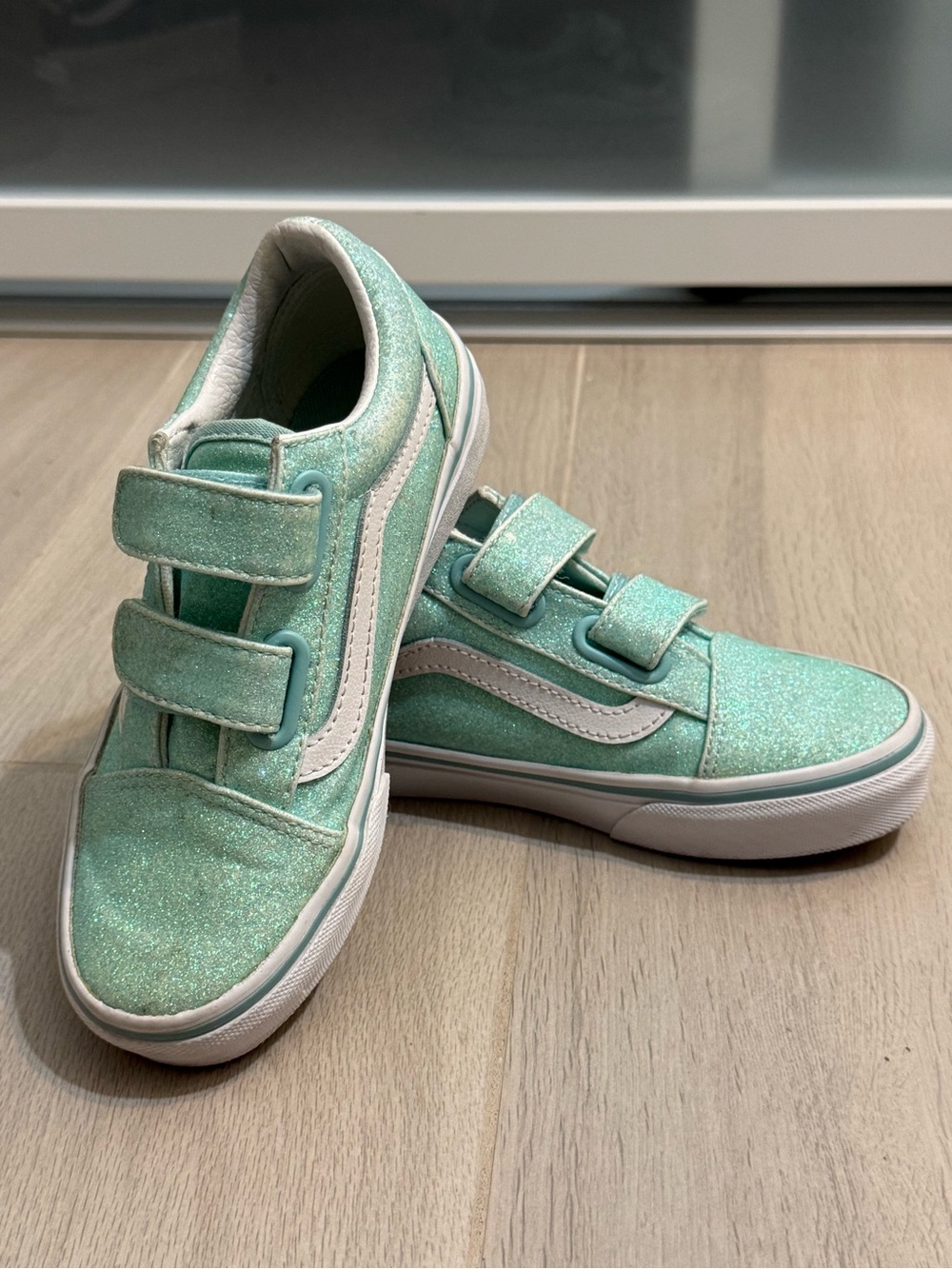 Vans Kids Glitter Stripe Hook-and-Loop Sneakers - Mint Green